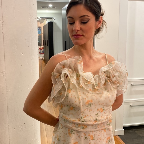 Vintage 1970 Bridesmaid Ruffle chiffon dress Gown - Picture 10 of 12